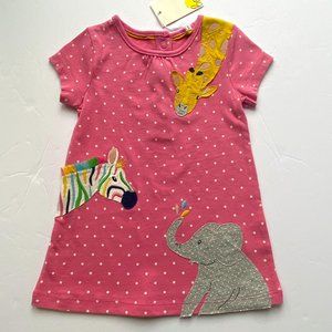 NWT Mini Boden RARE Pink Zoo Animals Dress, 3-6M